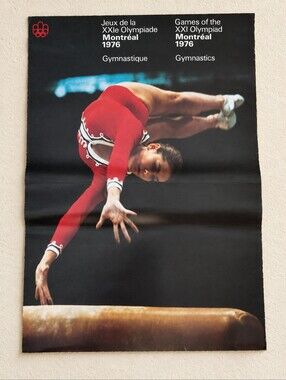 Montreal Olympics 1976 Gymnastics Poster Gymnast Canada 33" Large Vintage